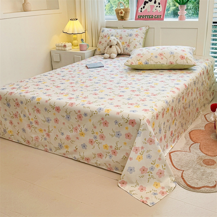 91家纺网 家纺一手货源 找家纺 雯豆2025春夏新款全棉床单三件套纯棉床罩小清新印花床单 全棉床单-芳华