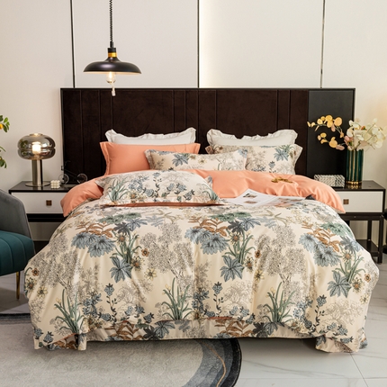 91家纺网 家纺一手货源 找家纺 （总）耀悦家纺 2025新款水洗真丝四件套简约印花小清新欧式ins新中式冰丝四件套