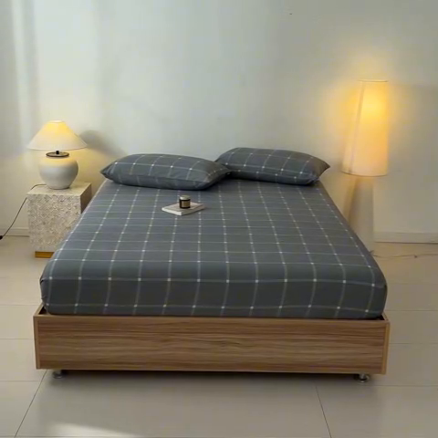 91家纺网 家纺一手货源 找家纺 涵宸家纺 2025新款全棉印花良品系列床笠 床笠-麦田-灰