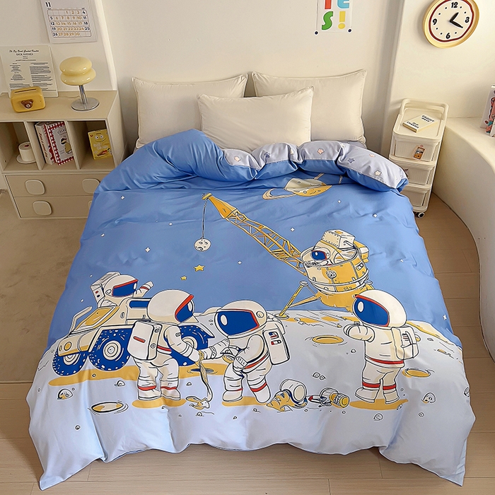 91家纺网 家纺一手货源 找家纺 浩诚 2025新款全棉大版卡通太空人宇航员小恐龙小汽车系列纯棉四件套-提供买家秀 太空工程队