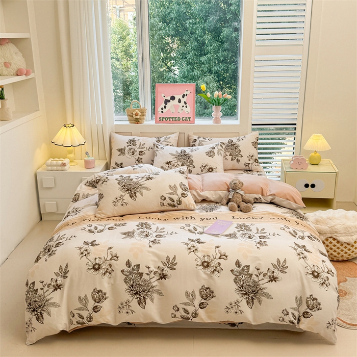 91家纺网 家纺一手货源 找家纺 雯豆2025春夏新款全棉纯棉被套三件套学生成人被罩 全棉被套-蔓秋