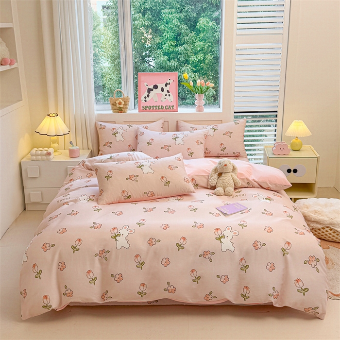 91家纺网 家纺一手货源 找家纺 雯豆2025春夏新款全棉纯棉被套三件套学生成人被罩 全棉被套-甜心派