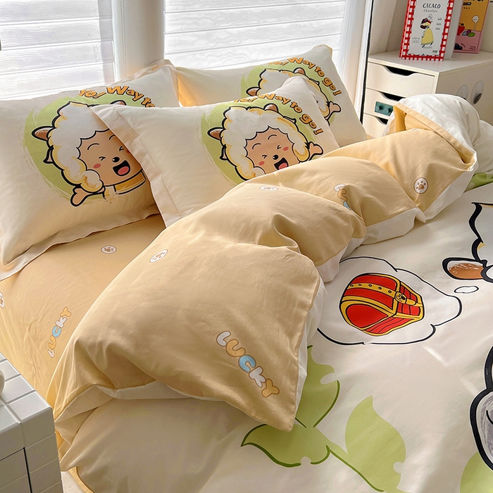 91家纺网 家纺一手货源 找家纺 浩诚 2025新款正版喜羊羊灰太狼全棉卡通大版印花四件套（全）-提供买家秀 去寻宝