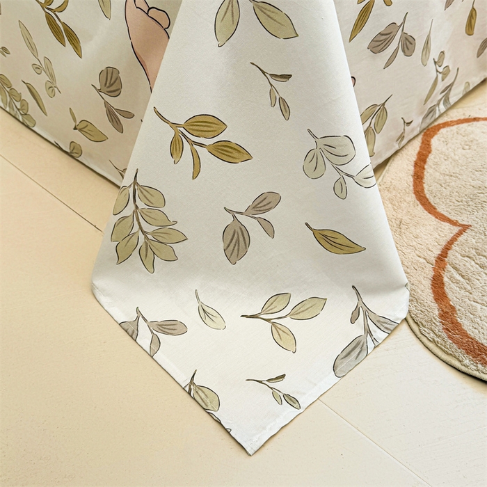 91家纺网 家纺一手货源 找家纺 雯豆2025春夏新款全棉床单三件套纯棉床罩小清新印花床单 全棉床单-丛林兔