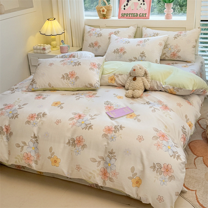 91家纺网 家纺一手货源 找家纺 雯豆2025春夏新款全棉纯棉被套三件套学生成人被罩 全棉被套-雅韵