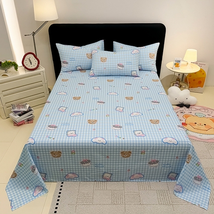91家纺网 家纺一手货源 找家纺 木堇家居  2025新款春夏全棉小清新卡通床单床笠枕套单品系列-床单系列 奶酪小狗