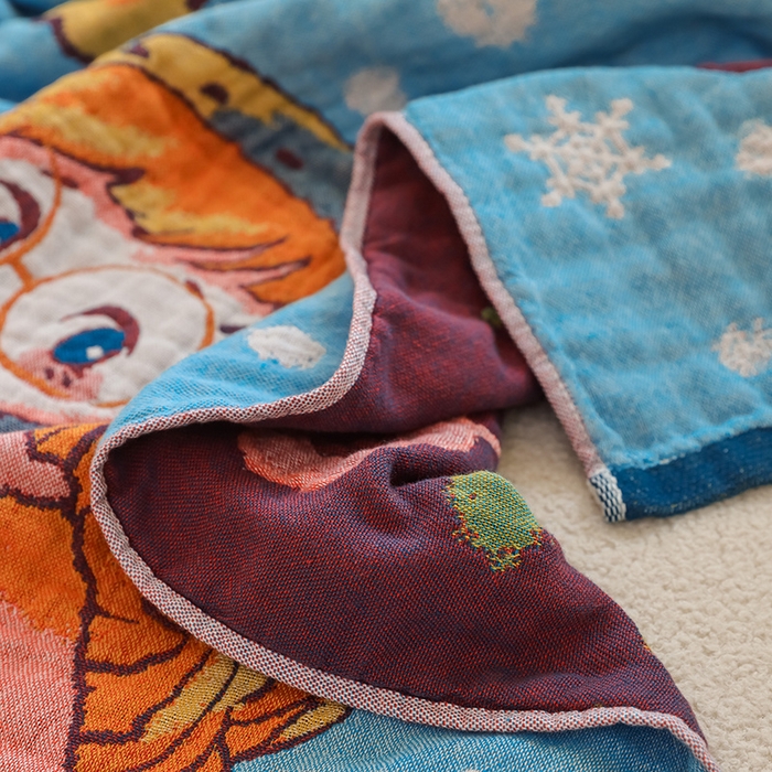 91家纺网 家纺一手货源 找家纺 雯雨家纺 2025新款亲肤可爱全棉A类纱布浴巾 雪地女孩