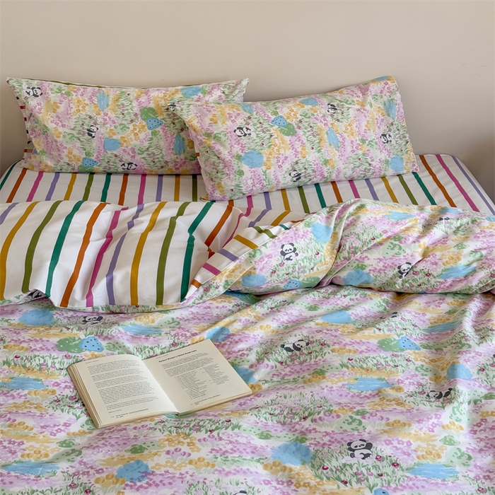 91家纺网 家纺一手货源 找家纺 窝米 2025新款全棉13370四件套 ins萌趣卡通风系列（花香熊猫、格汪梦） 花香熊猫