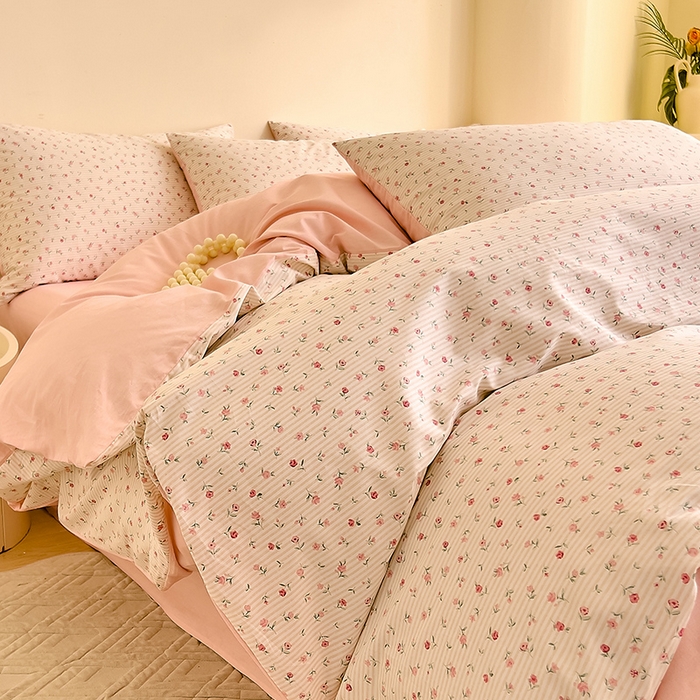 91家纺网 家纺一手货源 找家纺 DoDo 兜兜 【 可定制尺寸】2025新款全棉40支13372印花四件套 红粉