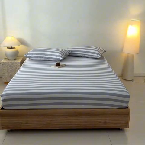 91家纺网 家纺一手货源 找家纺 涵宸家纺 2025新款全棉印花良品系列床笠 床笠-多哈-灰