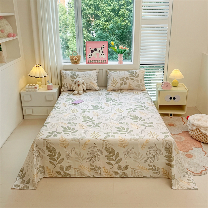 91家纺网 家纺一手货源 找家纺 雯豆2025春夏新款全棉床单三件套纯棉床罩小清新印花床单 全棉床单-彼岸之花