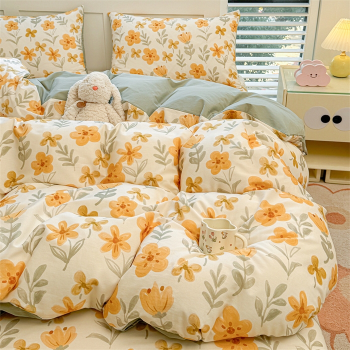 91家纺网 家纺一手货源 找家纺 雯豆2025春夏新款全棉纯棉被套三件套学生成人被罩 全棉被套-暖阳