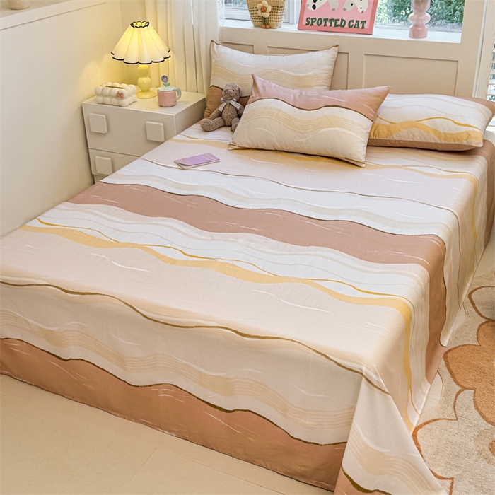 91家纺网 家纺一手货源 找家纺 雯豆2025春夏新款全棉床单三件套纯棉床罩小清新印花床单 全棉床单-浪漫约定