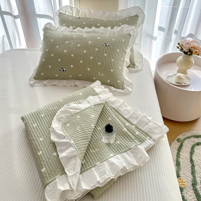 91家纺网 家纺一手货源 找家纺 岚吉 2025新款40支133*72全棉斜纹夹棉绗缝小花边床盖 盼盼