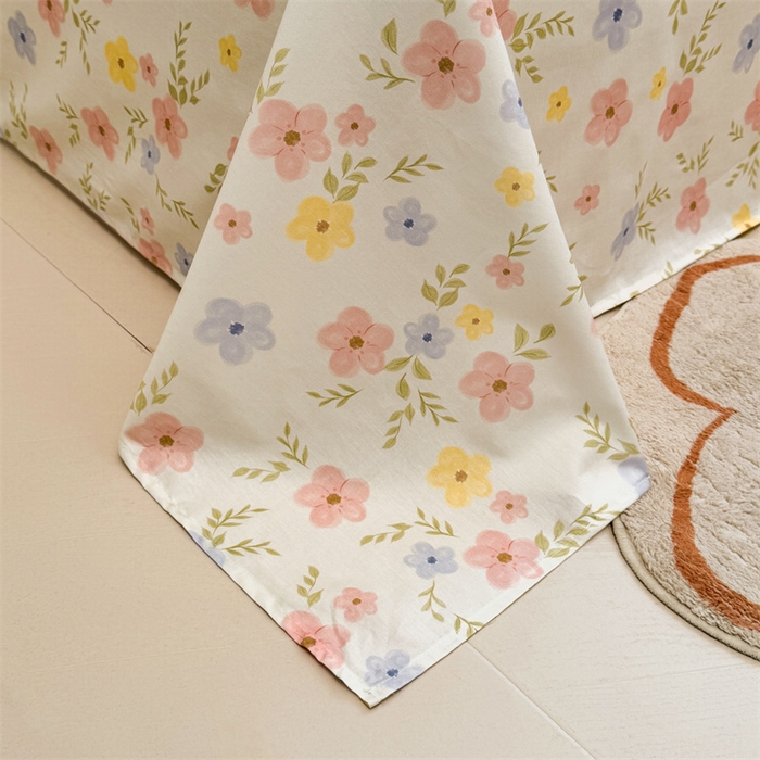 91家纺网 家纺一手货源 找家纺 雯豆2025春夏新款全棉床单三件套纯棉床罩小清新印花床单 全棉床单-芳华