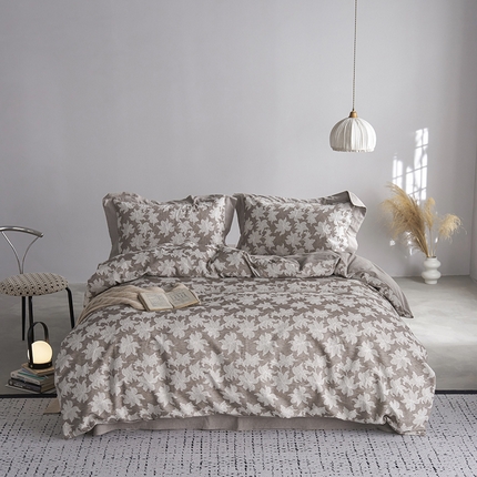 简家居2025新款20%亚麻80%棉混纺四件套-青枫 青枫咖啡色