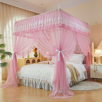 91家纺网 家纺一手货源 找家纺 艺利轩蚊帐 2025新款浪漫刺绣花边三开门外穿落地款蚊帐-知夏 知夏-仙粉