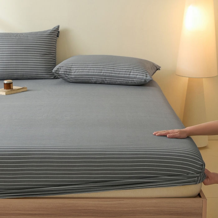 91家纺网 家纺一手货源 找家纺 涵宸家纺 2025新款全棉印花良品系列床笠 床笠-英伦-深灰