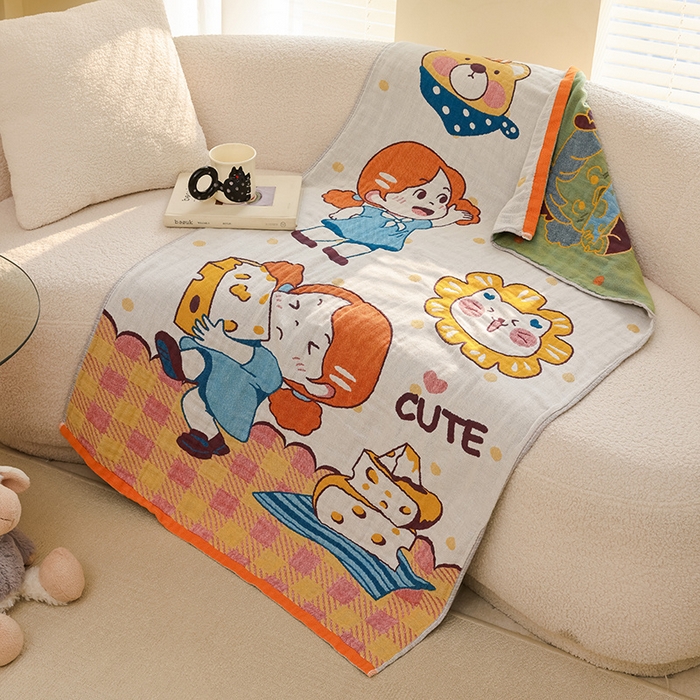 91家纺网 家纺一手货源 找家纺 雯雨家纺 2025新款亲肤可爱全棉A类纱布浴巾 童话里