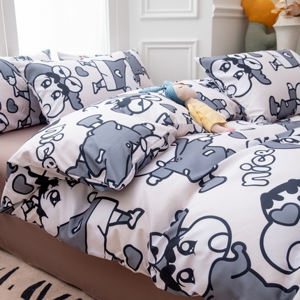 91家纺网 家纺一手货源 找家纺 乐居坊 2025新款亲肤舒适A类水洗云朵棉四件套-场景二 奇趣小新