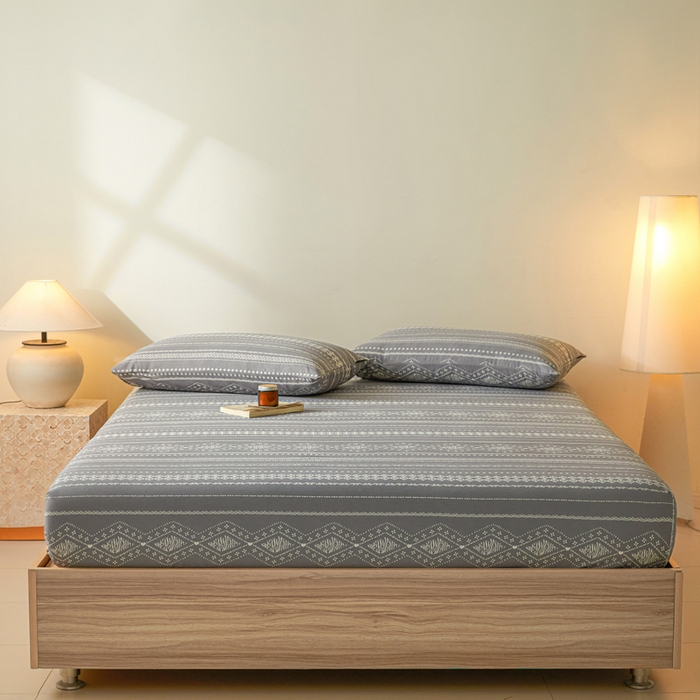 91家纺网 家纺一手货源 找家纺 涵宸家纺 2025新款全棉印花良品系列床笠 床笠-维诺-灰