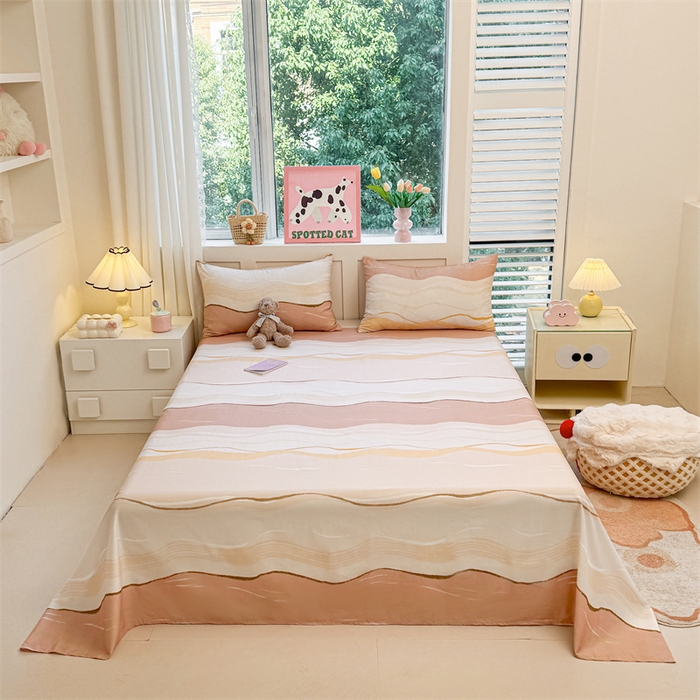 91家纺网 家纺一手货源 找家纺 雯豆2025春夏新款全棉床单三件套纯棉床罩小清新印花床单 全棉床单-浪漫约定