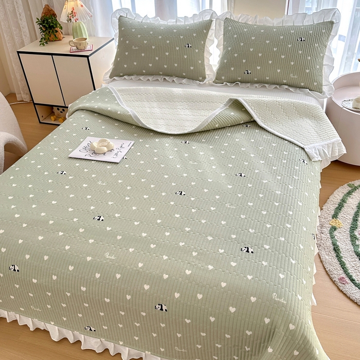 91家纺网 家纺一手货源 找家纺 岚吉 2025新款40支133*72全棉斜纹夹棉绗缝小花边床盖 盼盼