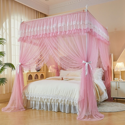 艺利轩蚊帐 2025新款浪漫刺绣花边三开门外穿落地款蚊帐-知夏 知夏-仙粉