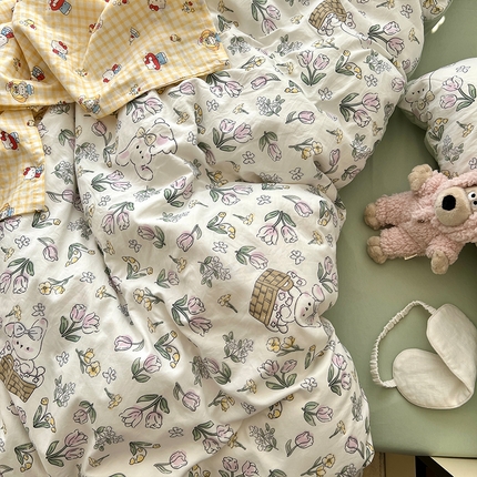 原素 2025软绵绵的双拼印花水洗棉四件套 单纯萌兔