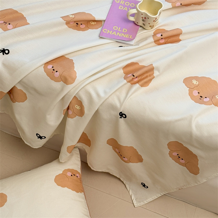 91家纺网 家纺一手货源 找家纺 雯豆2025春夏新款全棉床单三件套纯棉床罩小清新印花床单 全棉床单-汪星领袖