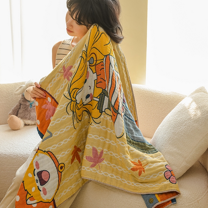 91家纺网 家纺一手货源 找家纺 雯雨家纺 2025新款亲肤可爱全棉A类纱布浴巾 幸运女孩