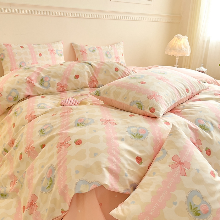 91家纺网 家纺一手货源 找家纺 DoDo 兜兜 【 可定制尺寸】2025新款全棉40支13372印花四件套 粉色佳人