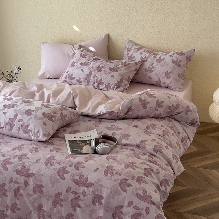 91家纺网 家纺一手货源 找家纺 琪格格2025款纯棉三层纱提花四件套（提供大量买家秀） 三层纱 枫韵-紫