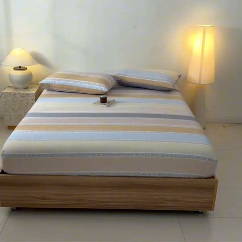 91家纺网 家纺一手货源 找家纺 涵宸家纺 2025新款全棉印花良品系列床笠 床笠-麦田-兰