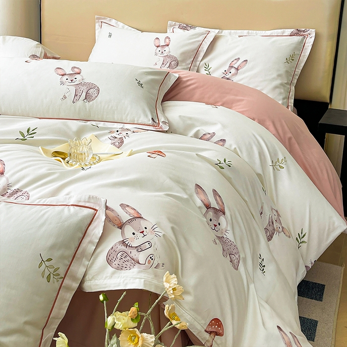 91家纺网 家纺一手货源 找家纺 帛美 2025新款13376全棉纯棉印花四件套-提供买家秀 小萌兔