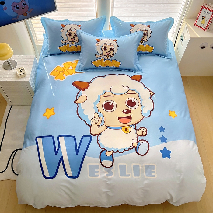 91家纺网 家纺一手货源 找家纺 浩诚 2025新款正版喜羊羊灰太狼全棉卡通大版印花四件套（全）-提供买家秀 喜气羊羊