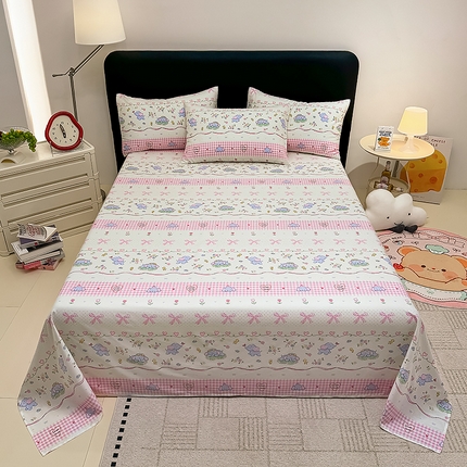 木堇家居  2025新款春夏全棉小清新卡通床单床笠枕套单品系列-床单系列 粉色小飞象