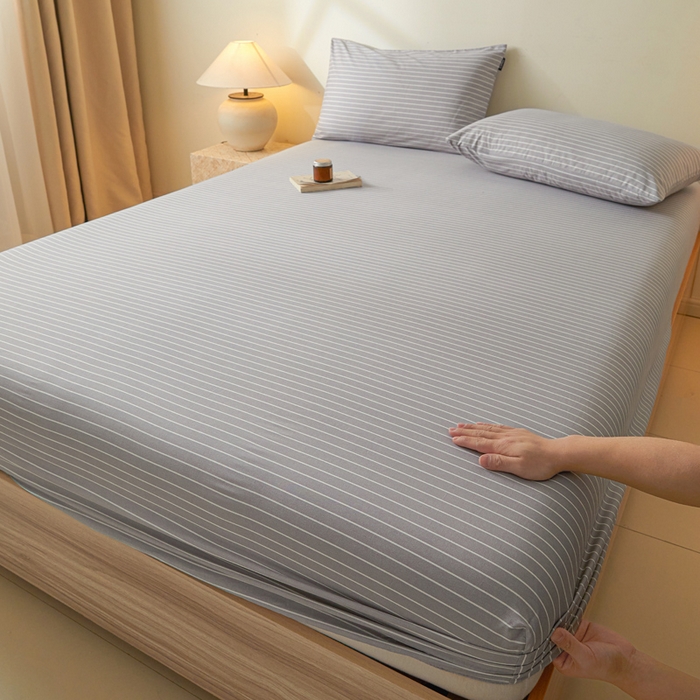 91家纺网 家纺一手货源 找家纺 涵宸家纺 2025新款全棉印花良品系列床笠 床笠-英伦-浅灰