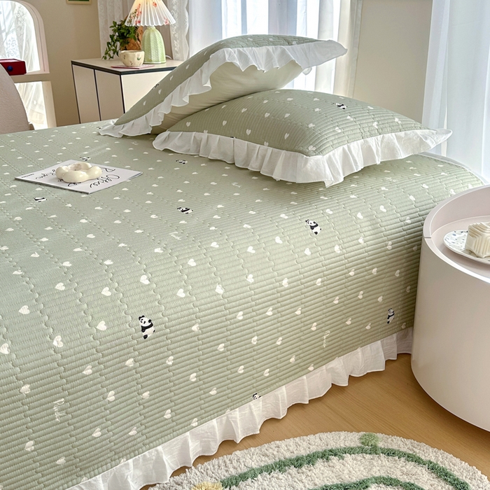 91家纺网 家纺一手货源 找家纺 岚吉 2025新款40支133*72全棉斜纹夹棉绗缝小花边床盖 盼盼