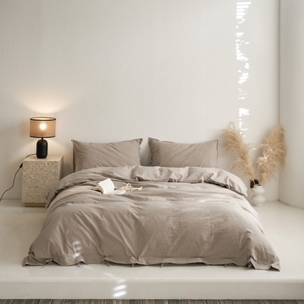 91家纺网 家纺一手货源 找家纺 简家居2025新款20%亚麻80%棉混纺四件套-无味 咖啡