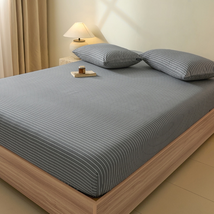 91家纺网 家纺一手货源 找家纺 涵宸家纺 2025新款全棉印花良品系列床笠 床笠-英伦-深灰