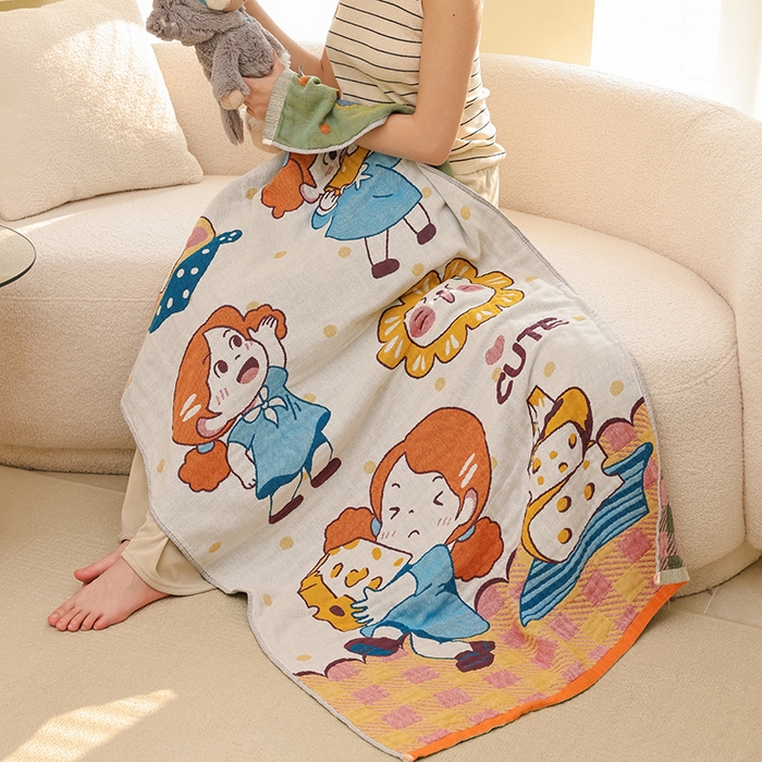 91家纺网 家纺一手货源 找家纺 雯雨家纺 2025新款亲肤可爱全棉A类纱布浴巾 童话里