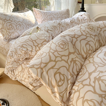 91家纺网 家纺一手货源 找家纺 （总）耀悦家纺 2025新款水洗真丝四件套简约印花小清新欧式ins新中式冰丝四件套