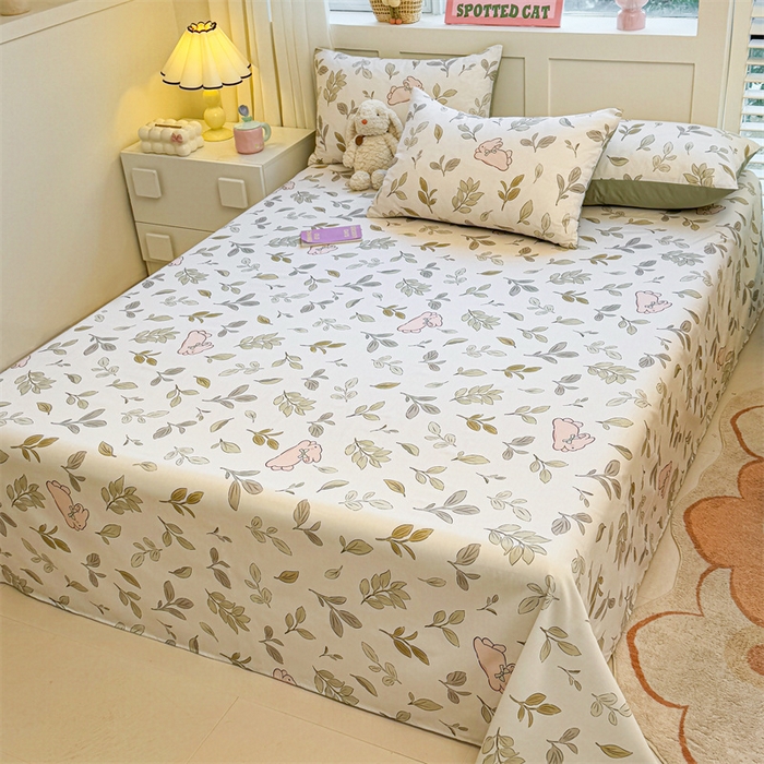 91家纺网 家纺一手货源 找家纺 雯豆2025春夏新款全棉床单三件套纯棉床罩小清新印花床单 全棉床单-丛林兔