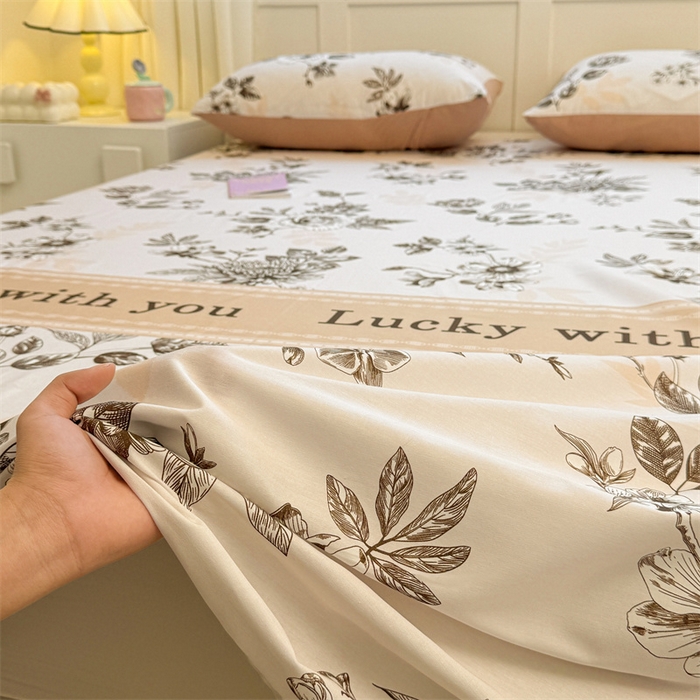 91家纺网 家纺一手货源 找家纺 雯豆2025春夏新款全棉床单三件套纯棉床罩小清新印花床单 全棉床单-蔓秋