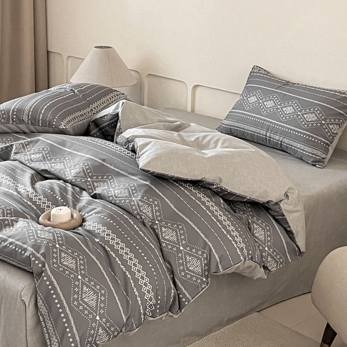91家纺网 家纺一手货源 找家纺 涵宸家纺 2025新款全棉印花良品系列四件套 维诺-灰