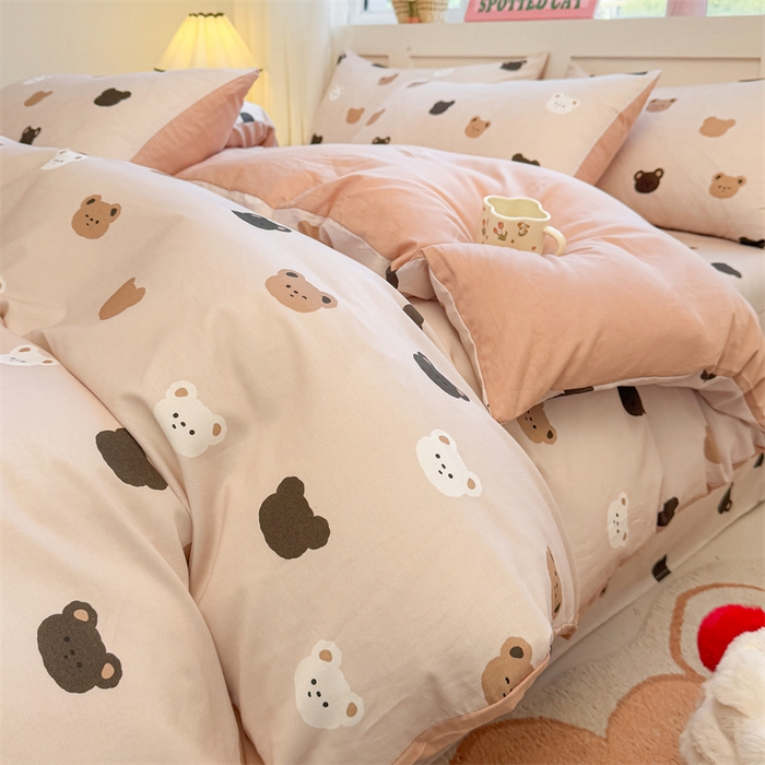91家纺网 家纺一手货源 找家纺 雯豆2025春夏新款全棉纯棉被套三件套学生成人被罩 全棉被套-饼干熊