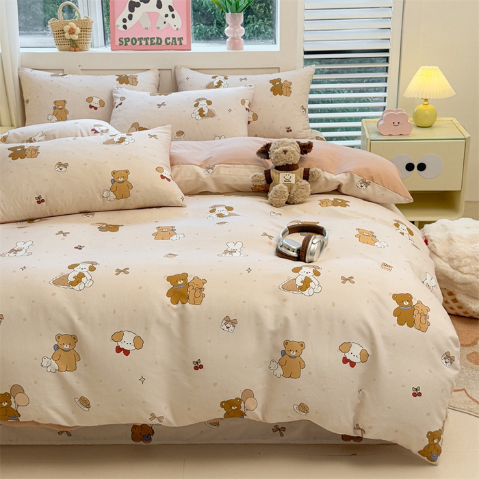 91家纺网 家纺一手货源 找家纺 雯豆2025春夏新款全棉纯棉被套三件套学生成人被罩 全棉被套-小熊伙伴