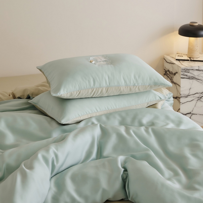 91家纺网 家纺一手货源 找家纺 EH家居 2025新款天丝纯色四件套系列 清凉蓝