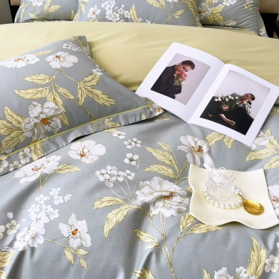 91家纺网 家纺一手货源 找家纺 帛美 2025新款13376全棉纯棉印花四件套-提供买家秀 黛叶